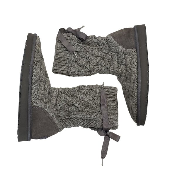 UGG Womens Gray Cable Knit Bailey Bow Boots Size 8 - Picture 4 of 5
